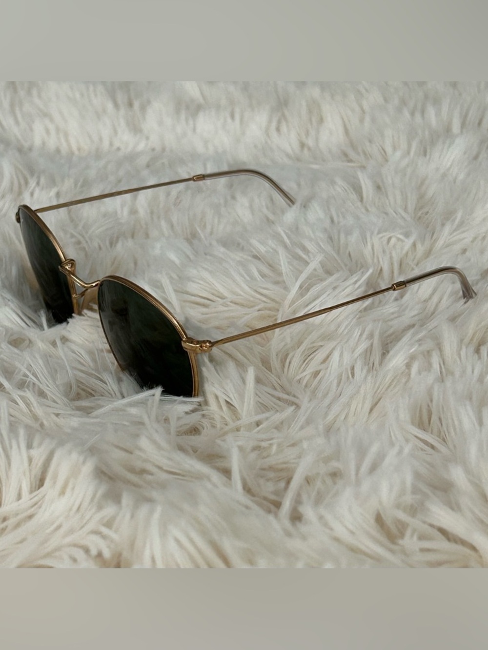 Ray Ban 3447 Round Gold Metal Frame Sunglasses Green Lenses Case Unisex Italy - Picture 6 of 14